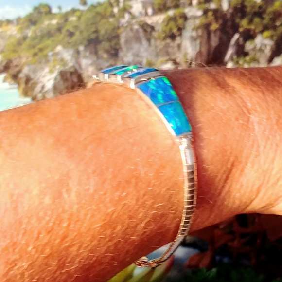 Omega Opal Bracelet .950 Sterling Silver - Picture 6 of 8